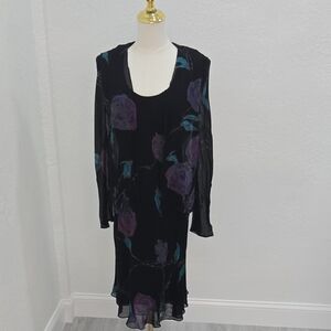 Jones New York Black Long-Sleeve Floral Dress with Purple and Teal Accents